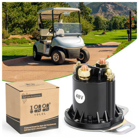 10L0L Golf Cart solenoid close-up shows copper contacts for durable 150A performance.