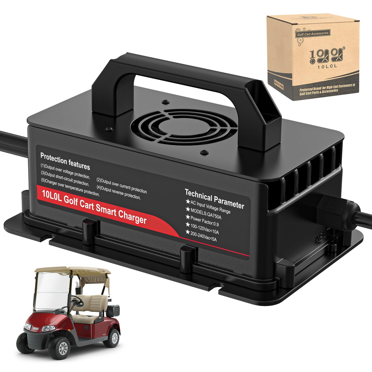 10L0L Golf Cart charger front view showing fast 48V 15A charging capability
