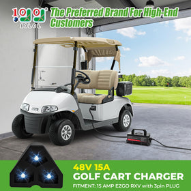 10L0L Golf Cart charger side view highlighting portable plug-and-play design