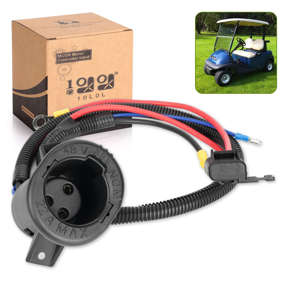 10L0L golf cart 48v charger DC receptacle close-up with durable contacts for stable charging