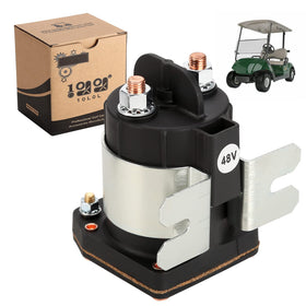 10L0L golf cart 48V solenoid coil close-up highlights copper contacts.