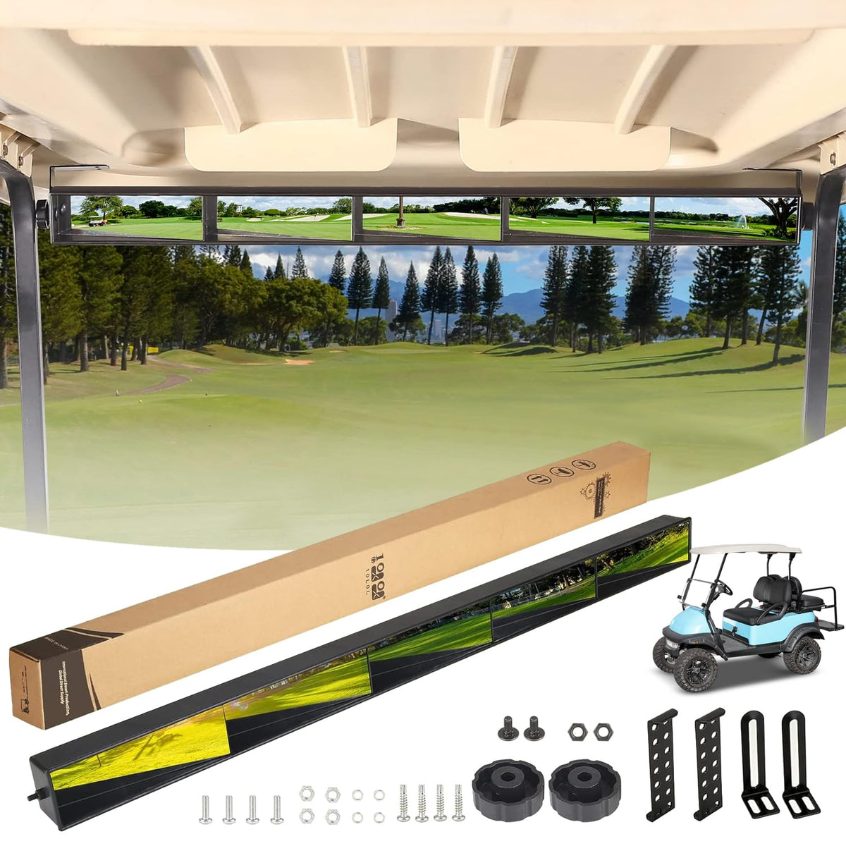 10l0l golf cart 5-panel mirror assembly expands rear visibility