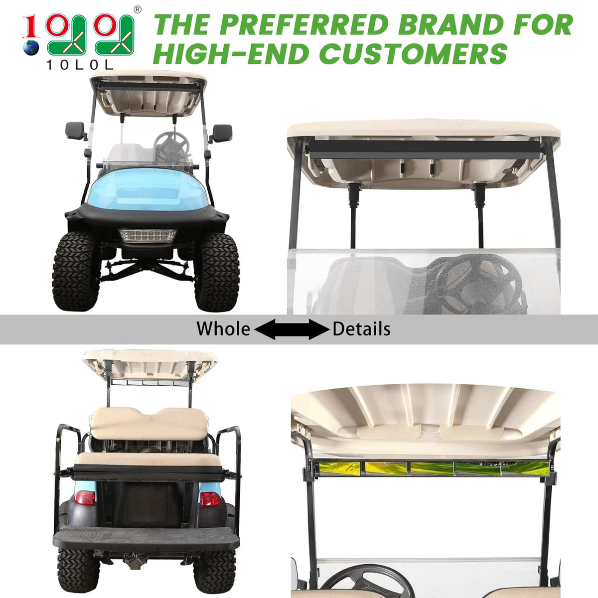 10l0l golf cart wide-angle 5-panel mirror improves situational awareness