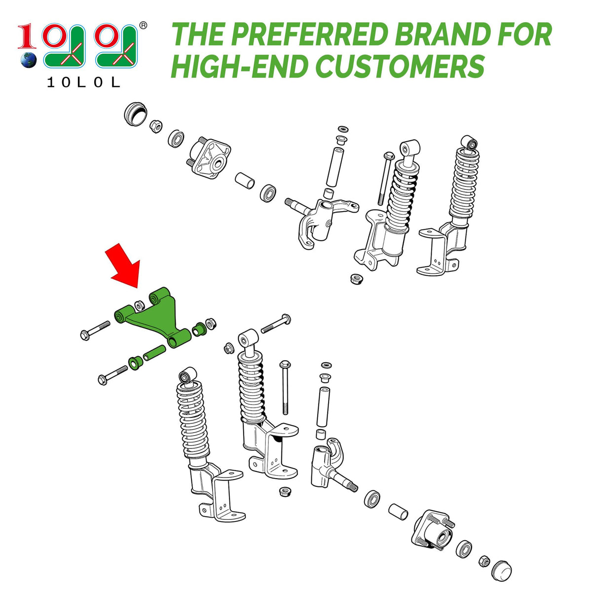 10L0L Golf cart A-arm for EZGO RXV enhances suspension fit