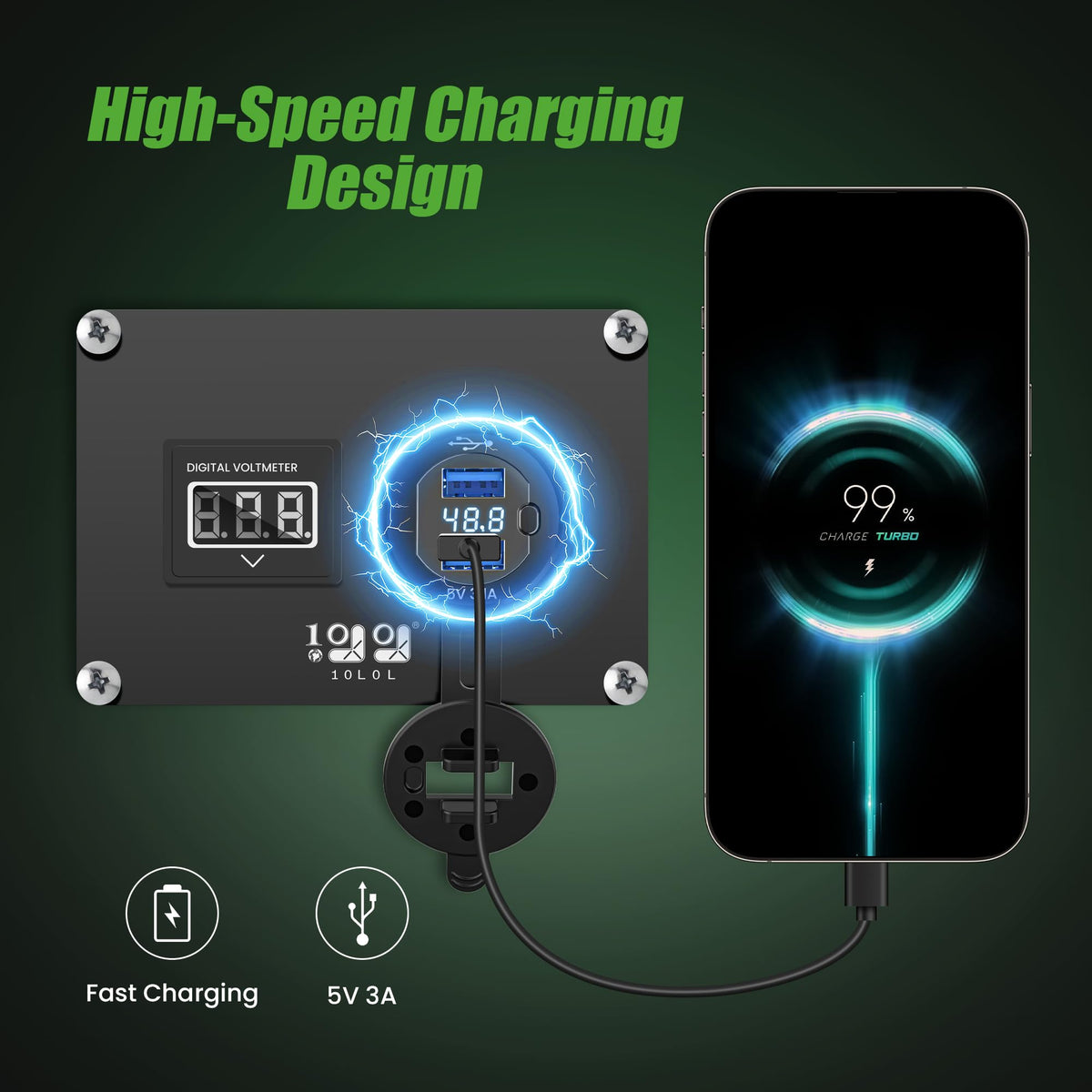 10L0L Golf Cart aluminum-shell charger for durability and heat resistance
