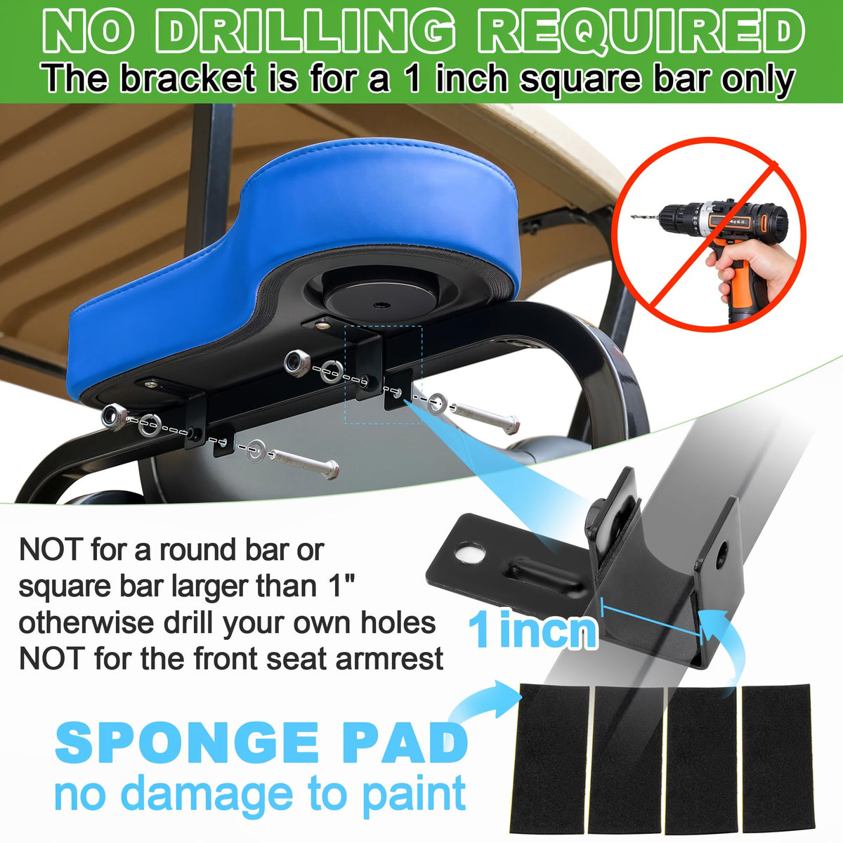 10L0L no-drill bracket blue arm rest demonstrates simple, drill-free mounting for square bars