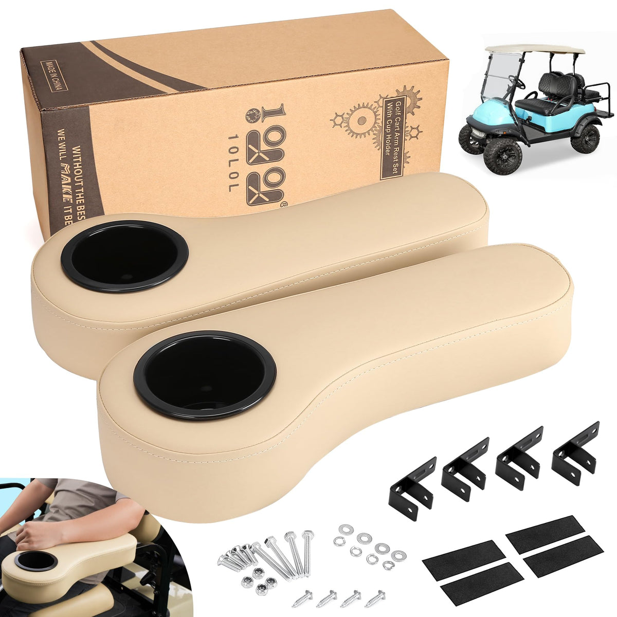 10L0L rear arm rest with cup holder for driver side, beige.