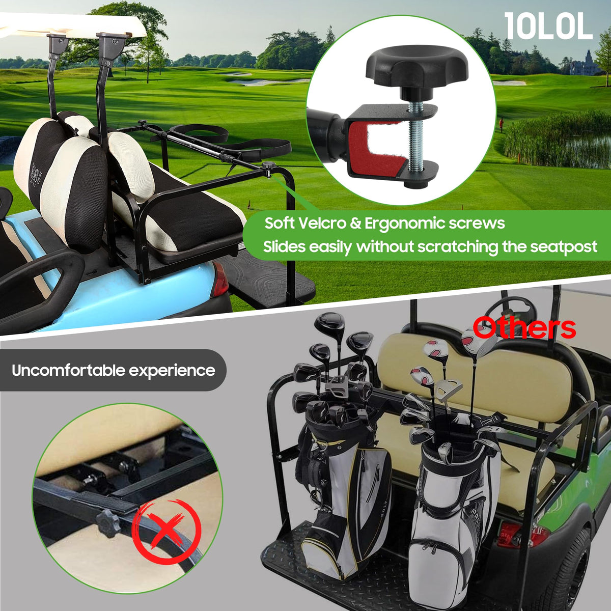 10L0L golf cart bag holder soft pad interface prevents wear
