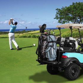 10L0L weather-ready bag holder on a golf cart