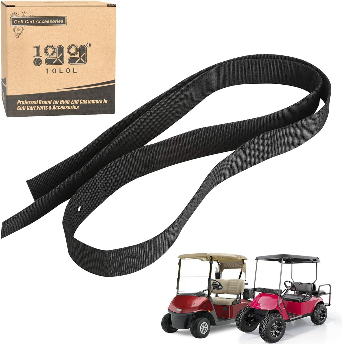 10L0L golf cart bag retainer strap closeup showing strap detail