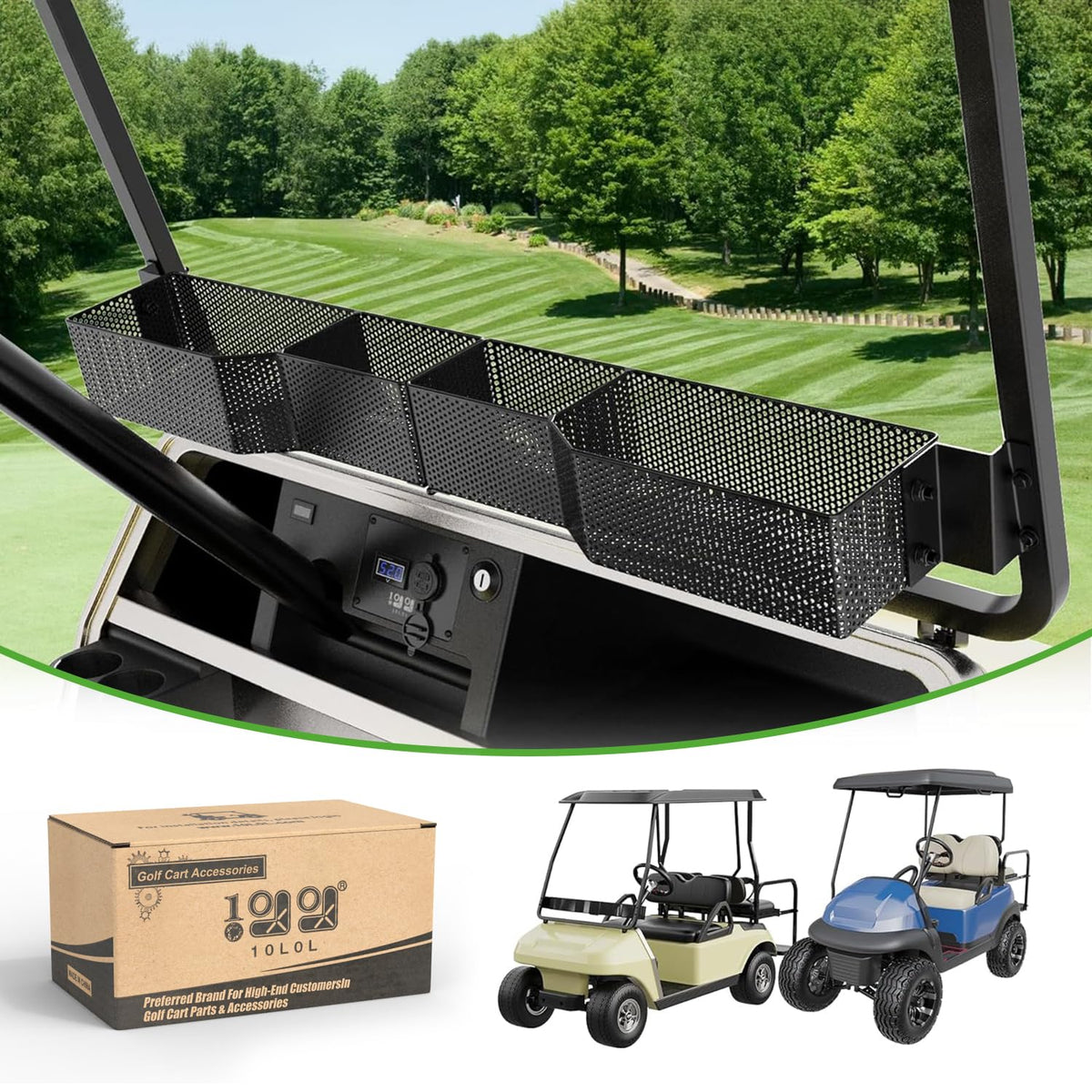 10L0L Golf Cart Basket front dash install for secure mounting