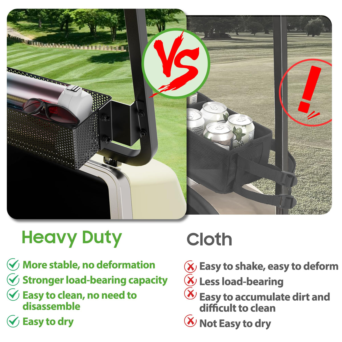 10L0L Golf Cart Basket rust-resistant steel for all-weather use