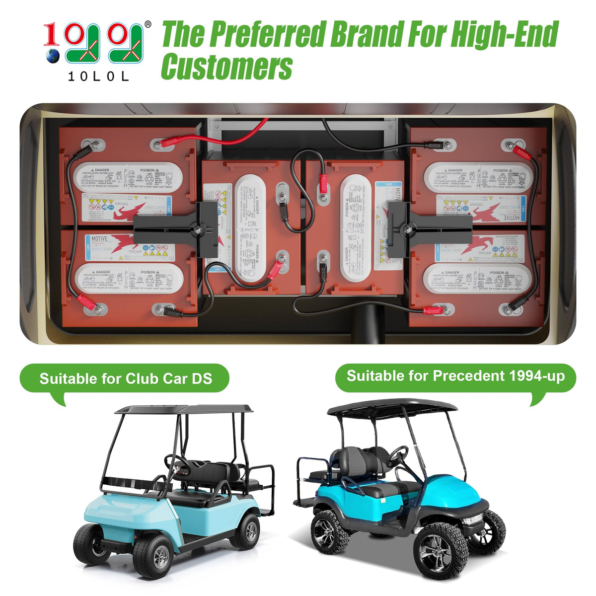 10L0L golf cart 41in red cables showing extended reach for steady power