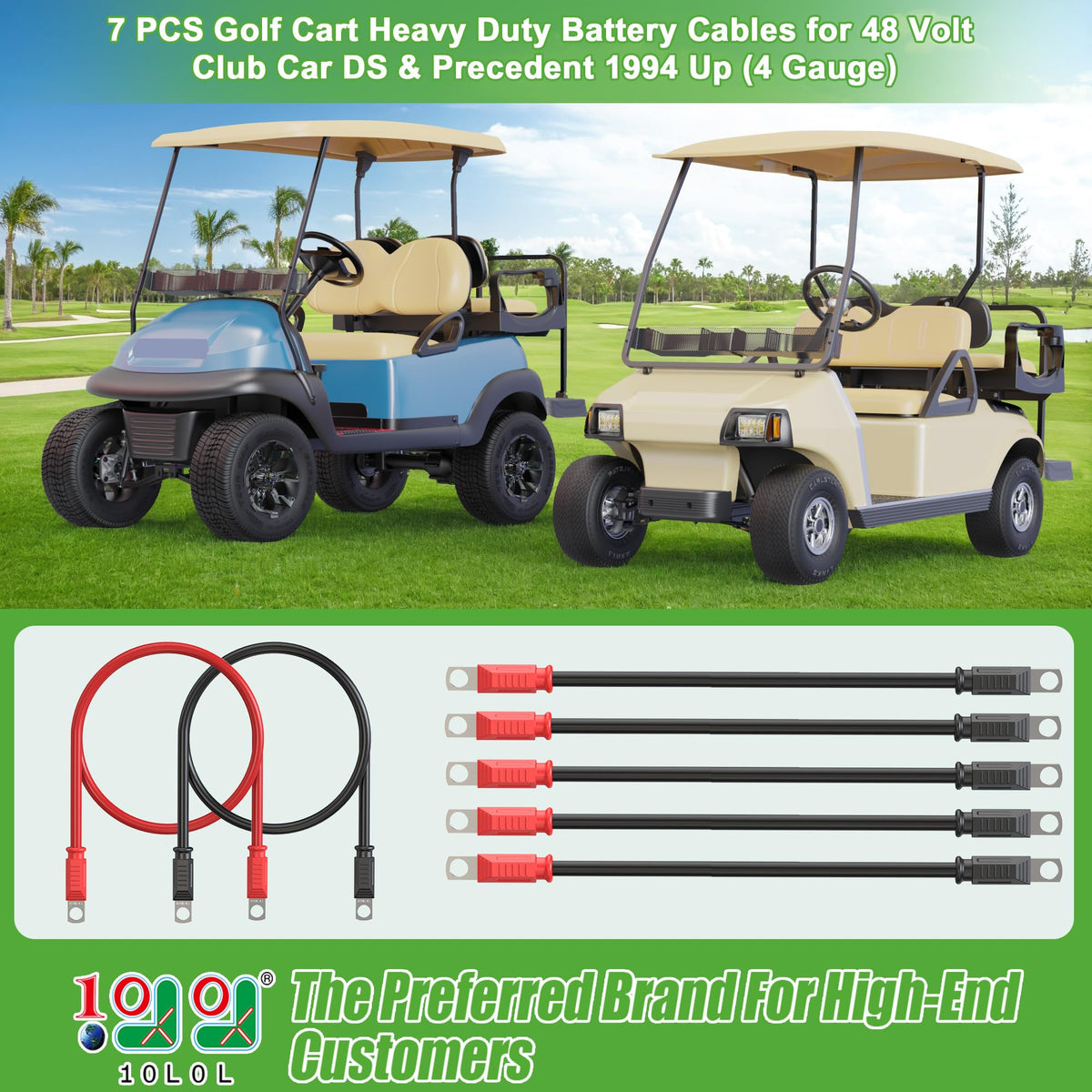 10L0L golf cart battery cables in red, 41in, reliable power delivery for Club Car DS/Precedent.
