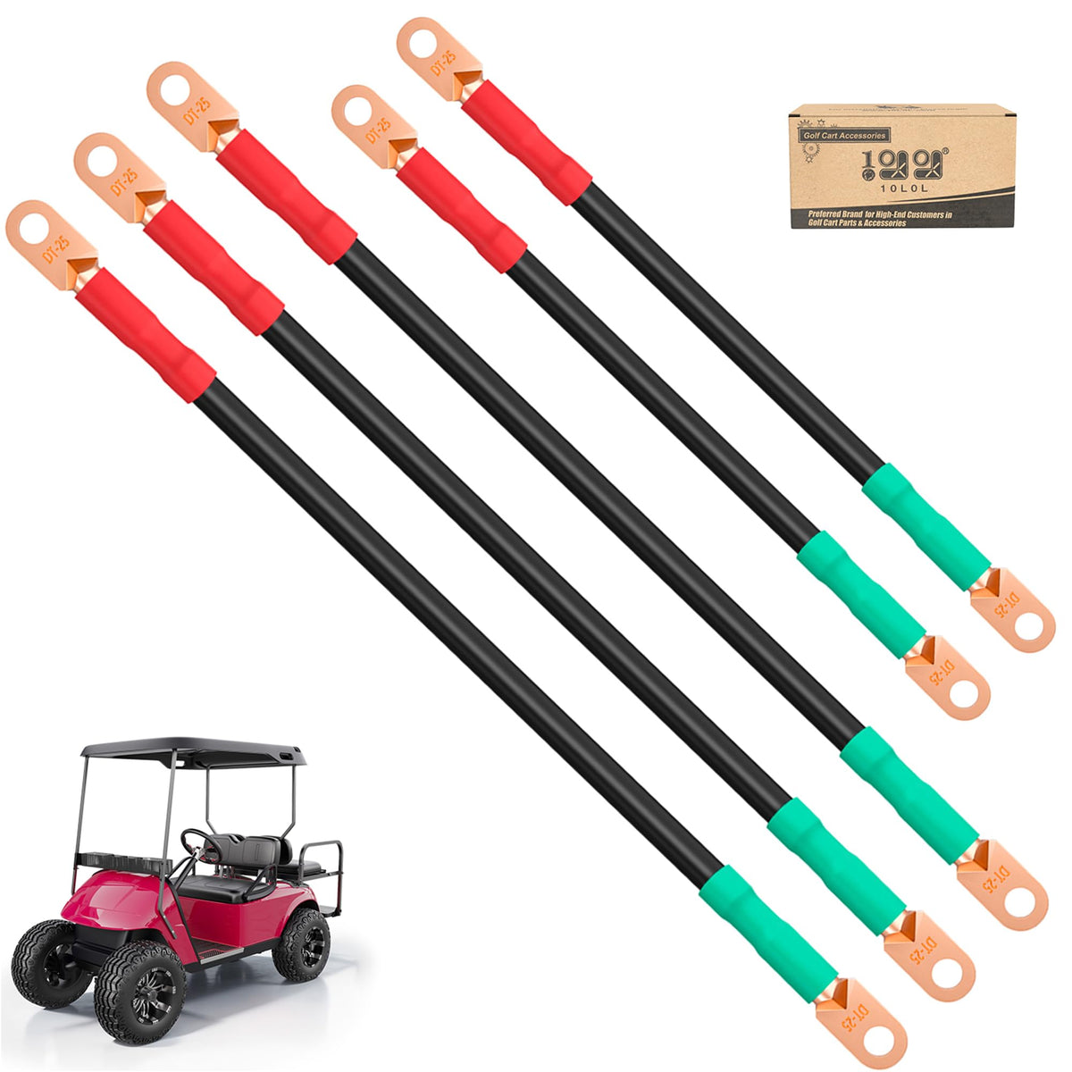 10L0L Yamaha G19 8 inch battery cables with copper lugs for secure connections.