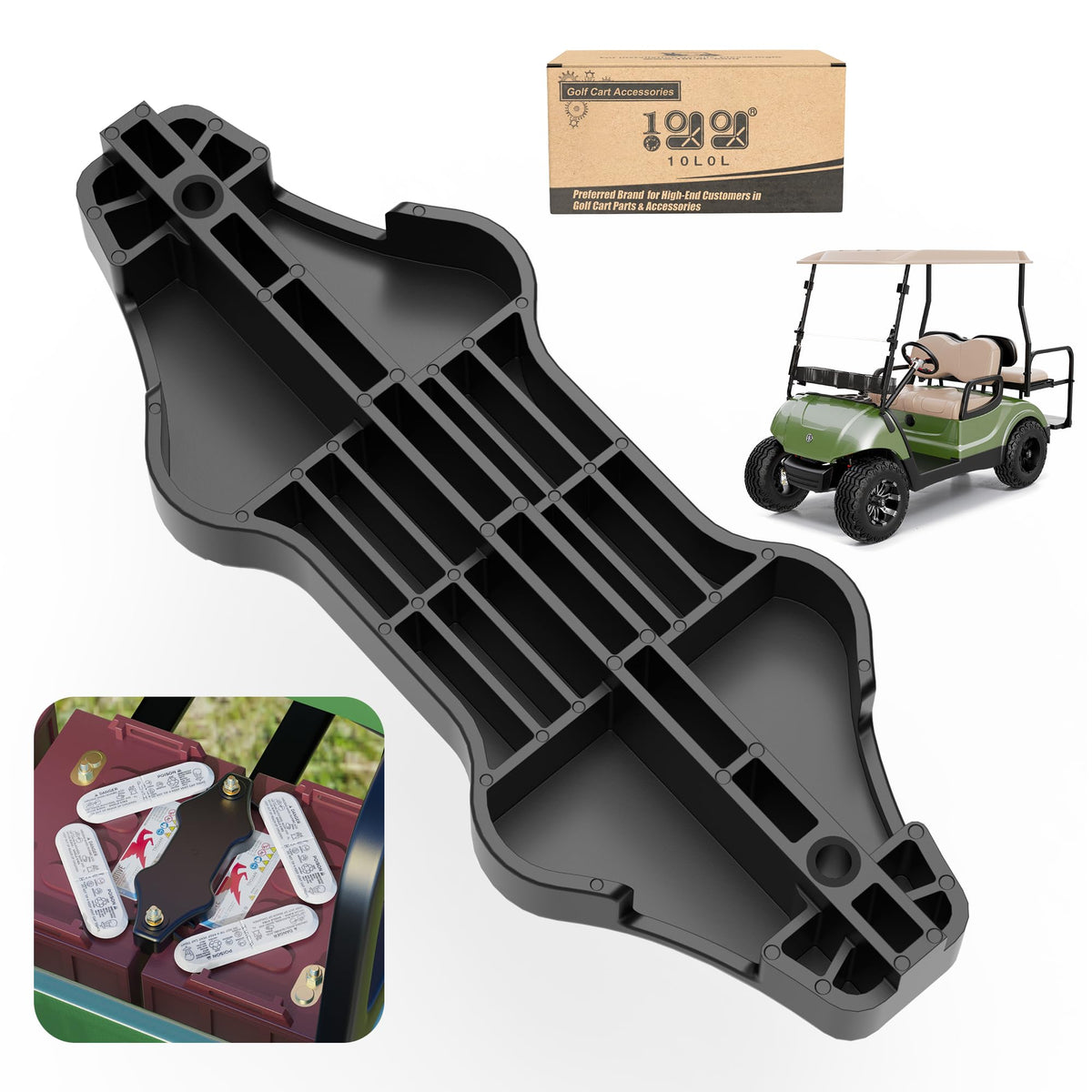 10L0L Golf Cart Battery Hold-Down Plate front view secures Yamaha Drive G29 battery