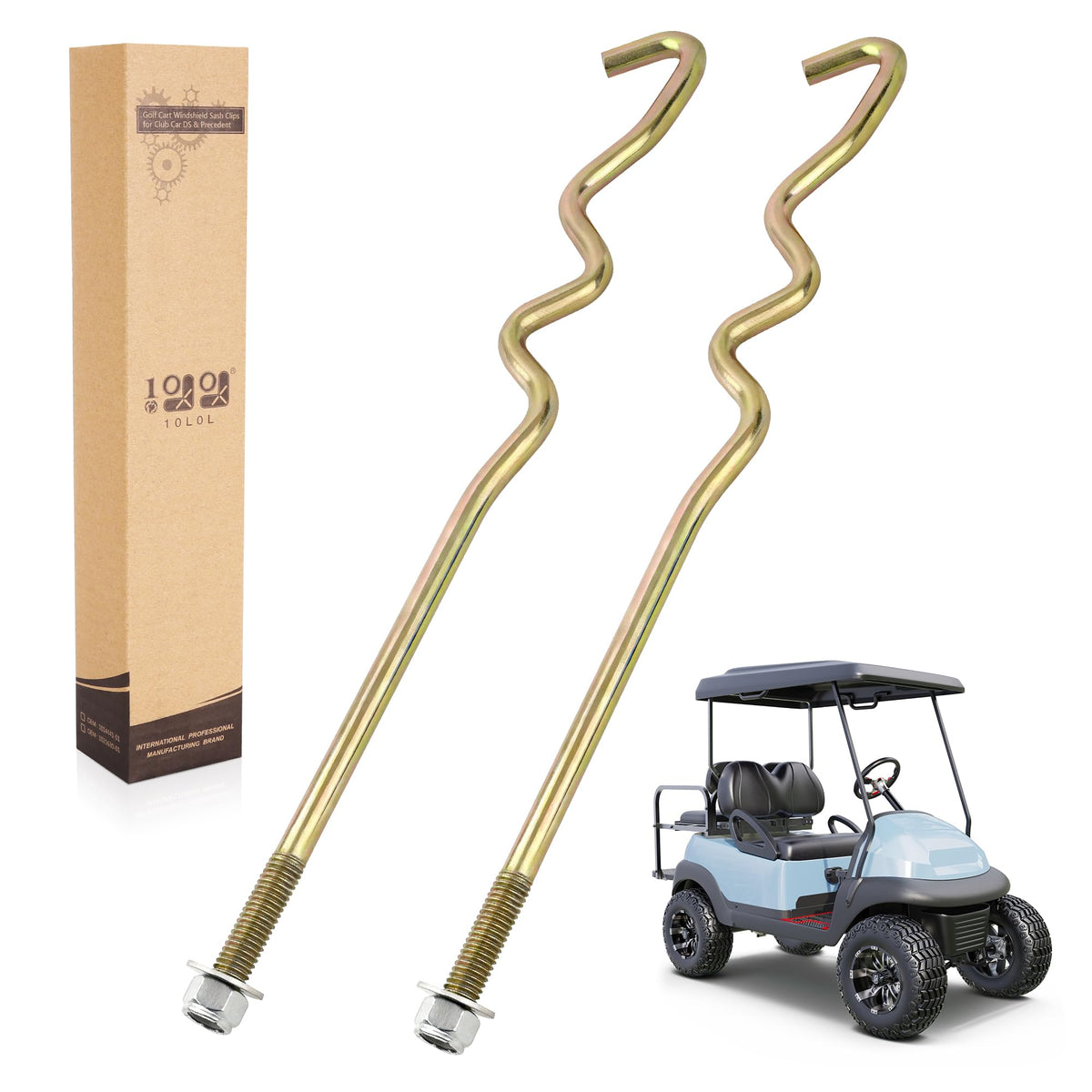 10L0L golf cart hold-down rods S-type 2-pack for secure 48V battery mounting.