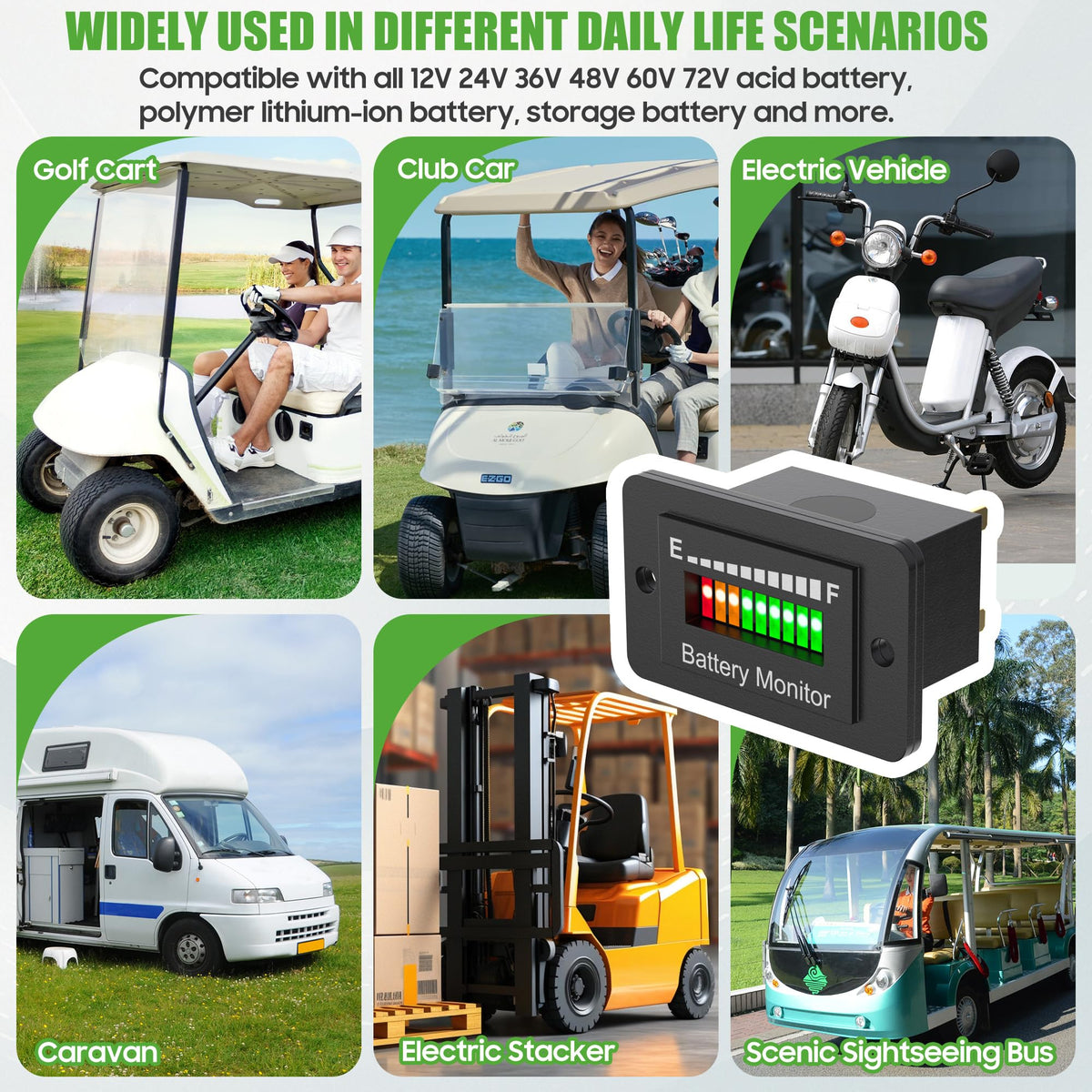 10L0L golf cart battery monitor 10-segment LED clarity