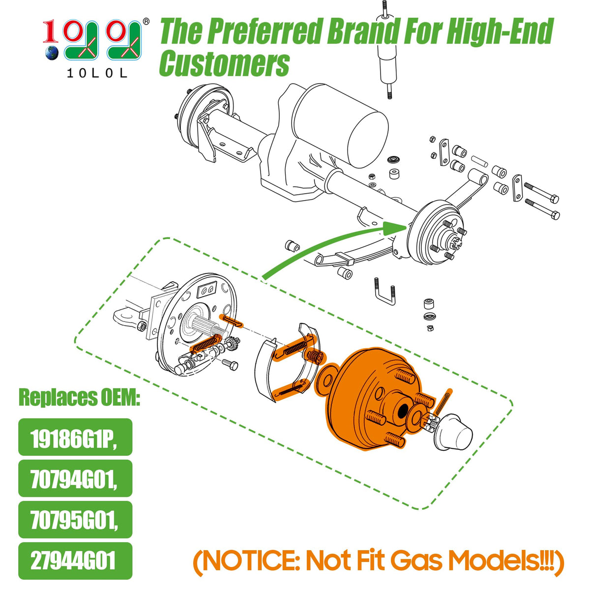 10L0L brake drum assembly for EZGO TXT PDS shows OEM-style compatibility.