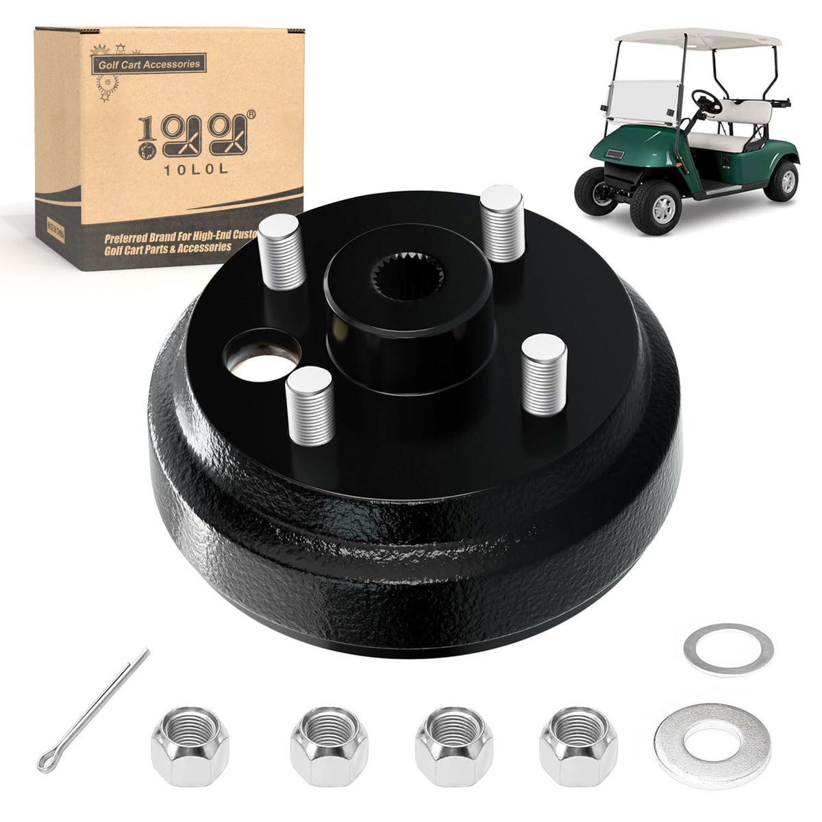 10L0L golf cart brake drum hub assembly viewed from rear for compatibility