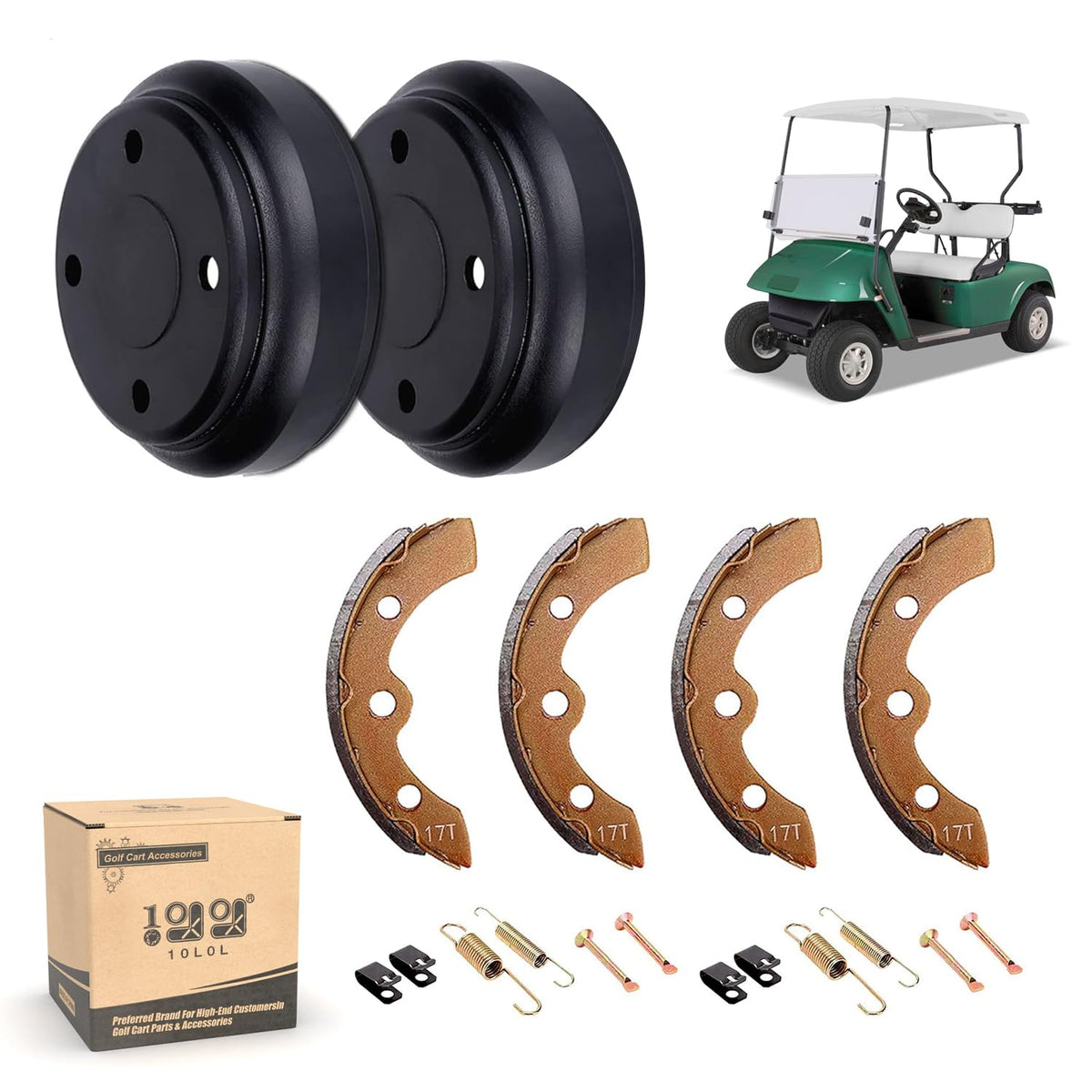 10L0L brake drums deluxe set for golf carts improves braking performance.
