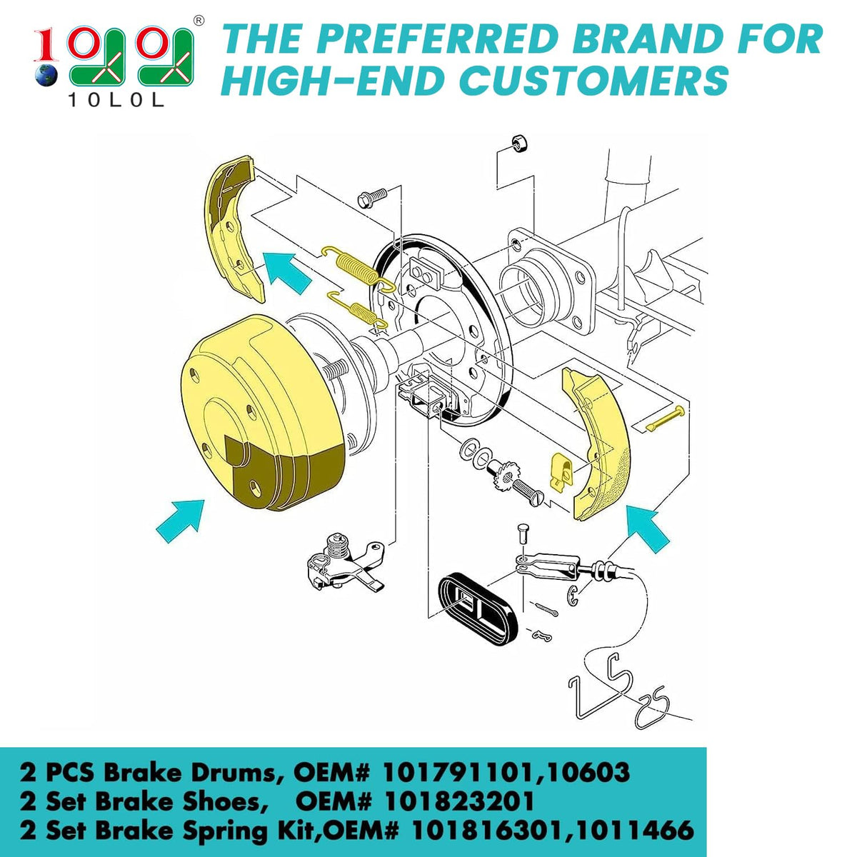 10L0L brake shoes set for Club Car, durable wear resistance.