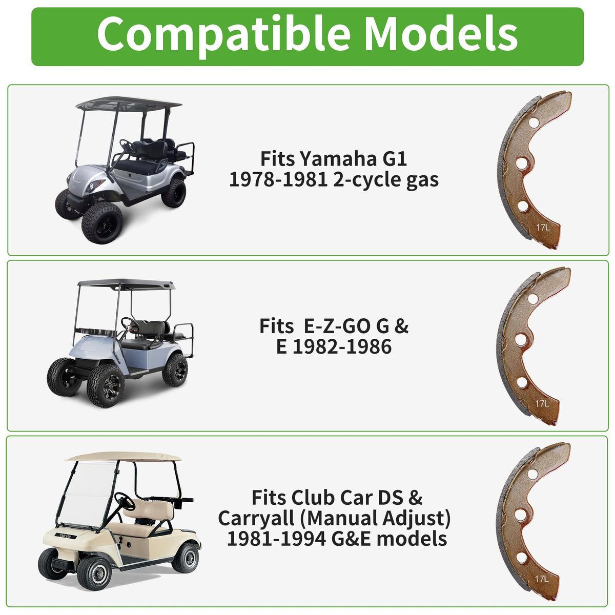 10L0L brake shoes for HD/Columbia Par Car manual adjust model in installation context