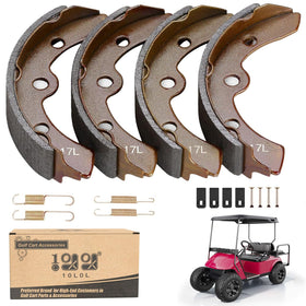 10L0L golf cart brake shoes kit for Club Car DS and Carryall; helps restoration and reliable stop.