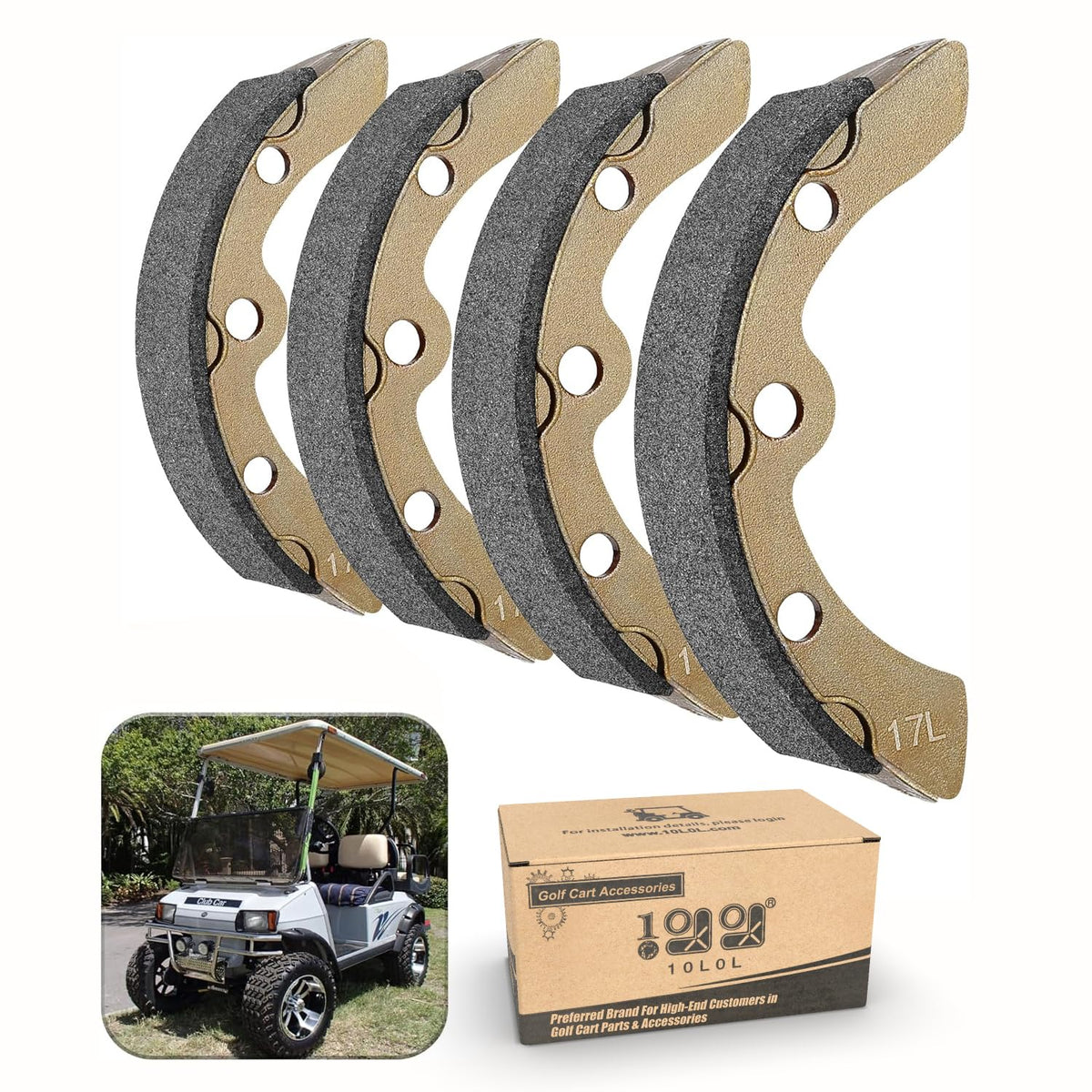 10L0L golf cart brake shoes packaged for easy replacement