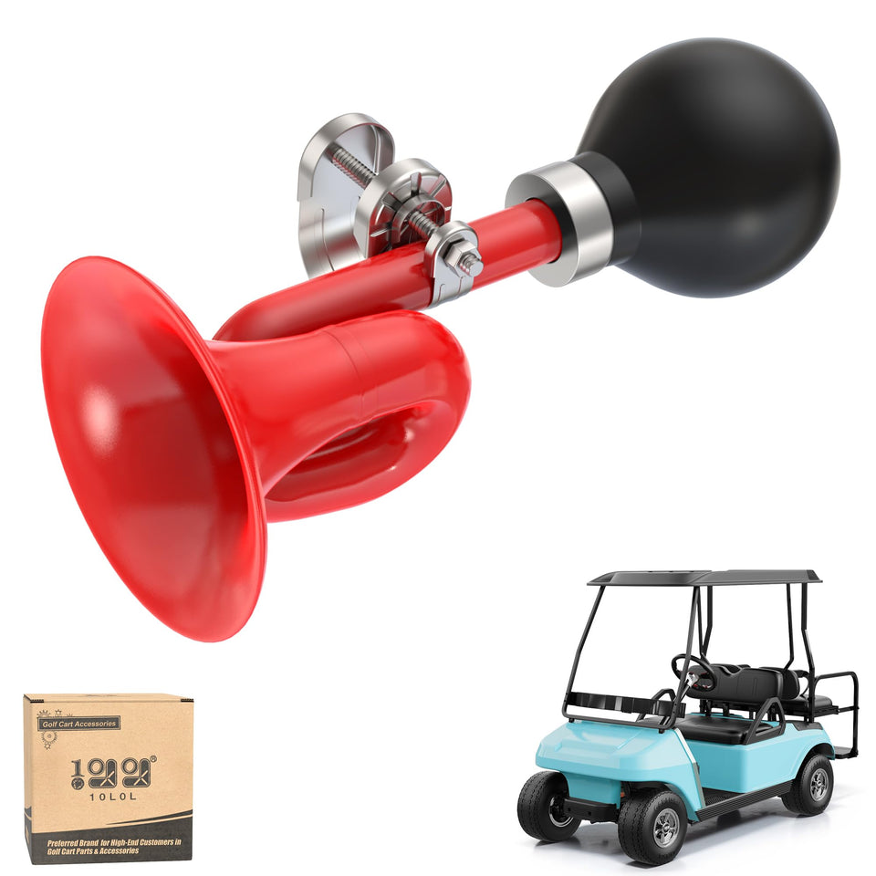 10L0L golf cart bugle horn chrome front view for visibility