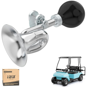 10L0L golf cart bugle horn chrome delivers a clear, loud alert for safety.