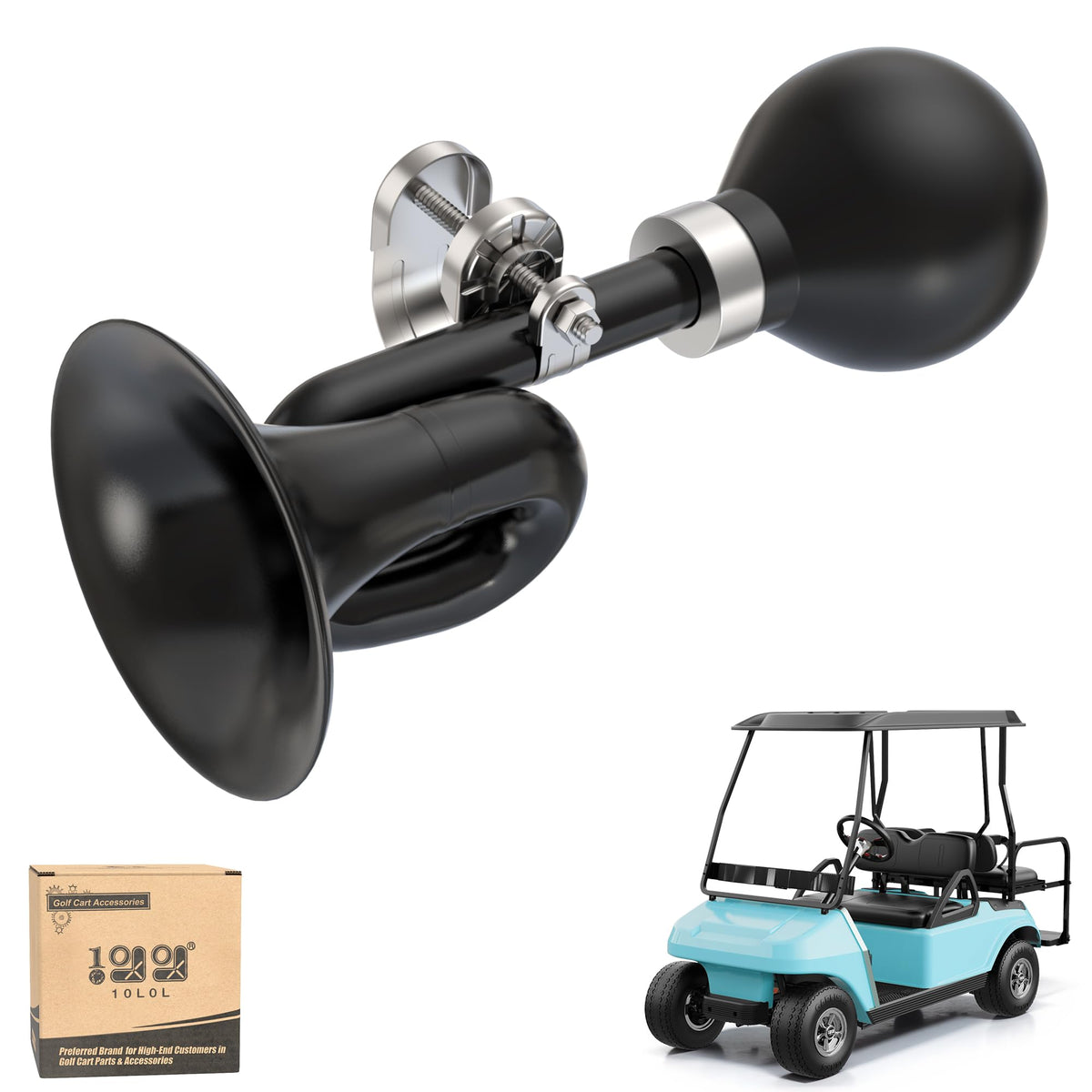 10L0L golf cart bugle horn chrome with retro style enhances visibility and sound