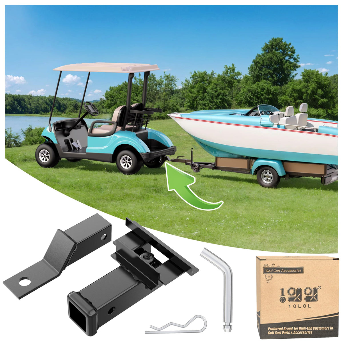 10L0L golf cart bumper hitch installed on Yamaha Drive2 2017-up for secure towing