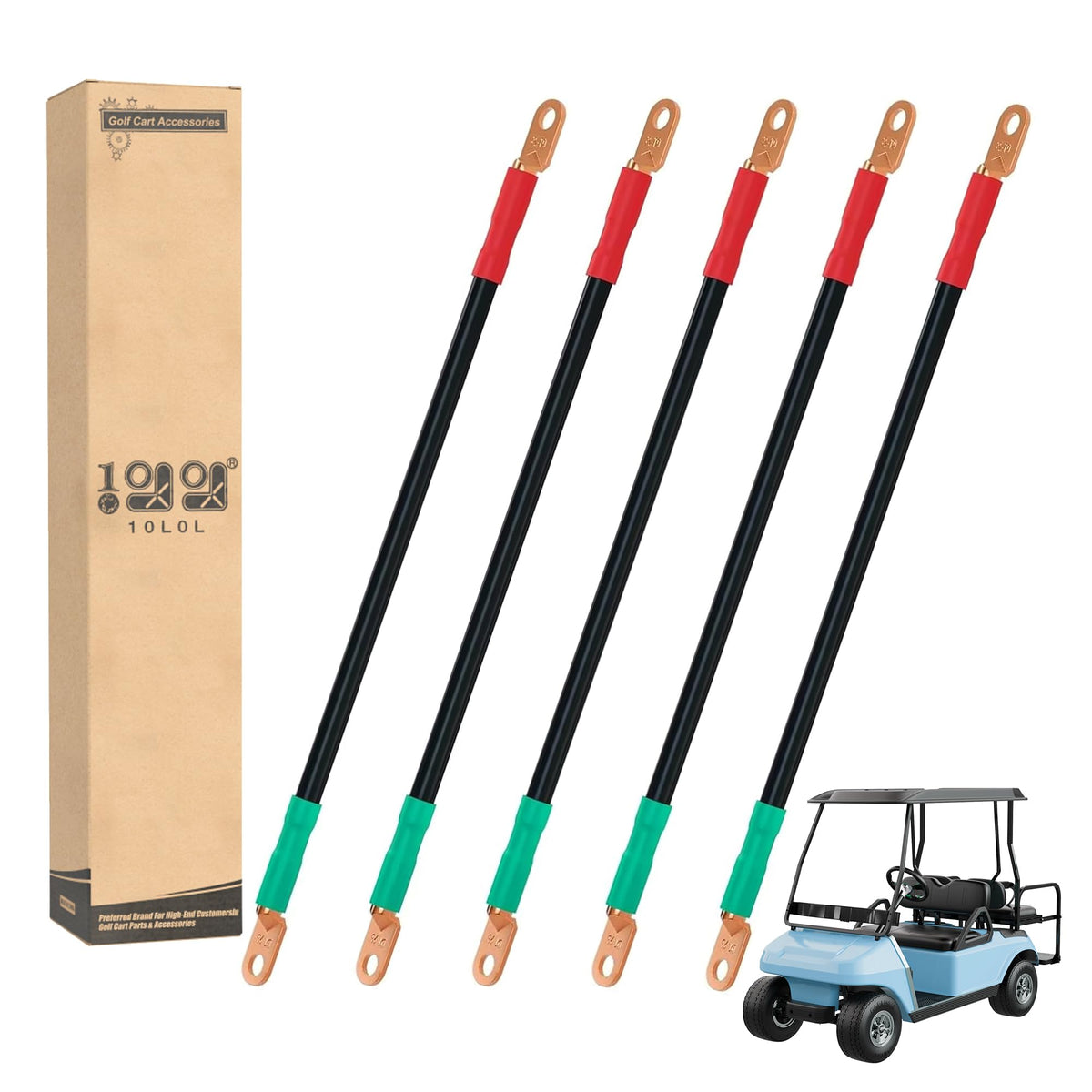 10L0L 4-gauge cable with red positive terminal for Yamaha golf cart connections.