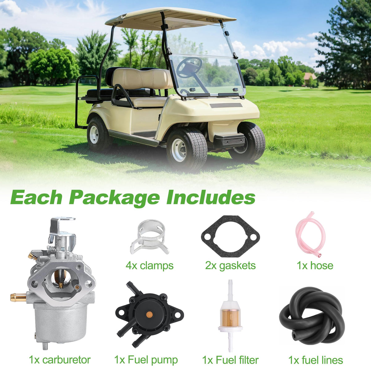 10L0L golf cart carburetor kit for Carryall—versatile upgrade option.