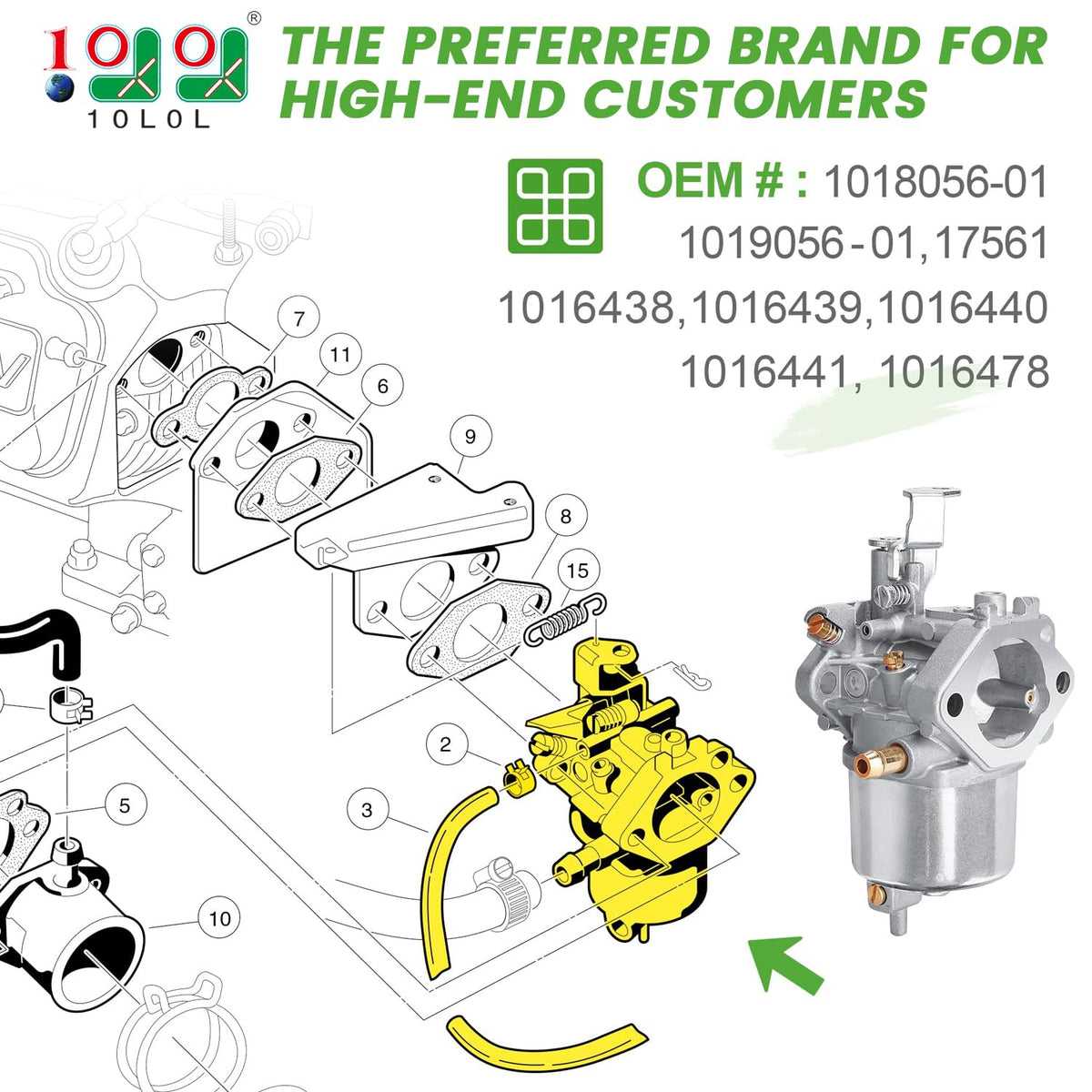 10L0L carburetor kit for Precedent—easy installation with complete hardware.