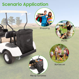 10L0L golf cart cargo bag open compartment reveals spacious internal storage.