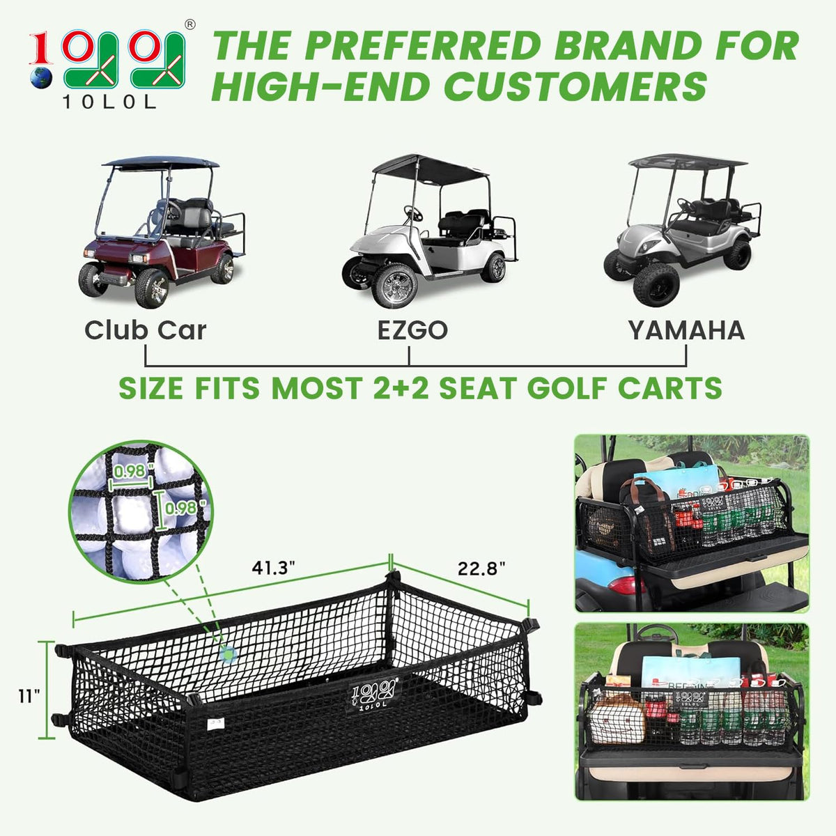 10L0L cargo net with adjustable design fits EZGO TXT rear cargo spaces securely