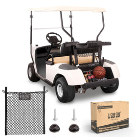 10L0L cargo net back on a golf cart for organized back storage