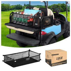 10L0L golf cart cargo net demonstrates universal compatibility for Yamaha G29 rear storage