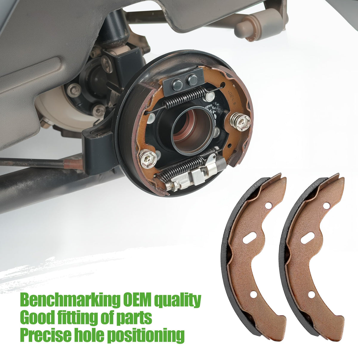 Ceramic brake shoes by 10L0L for quieter braking performance on golf carts.