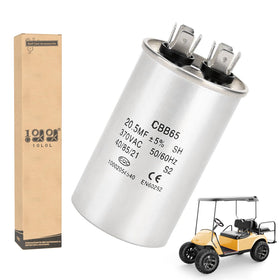 10L0L golf cart charger capacitor close-up showing 20.5 MFD rating for stable power