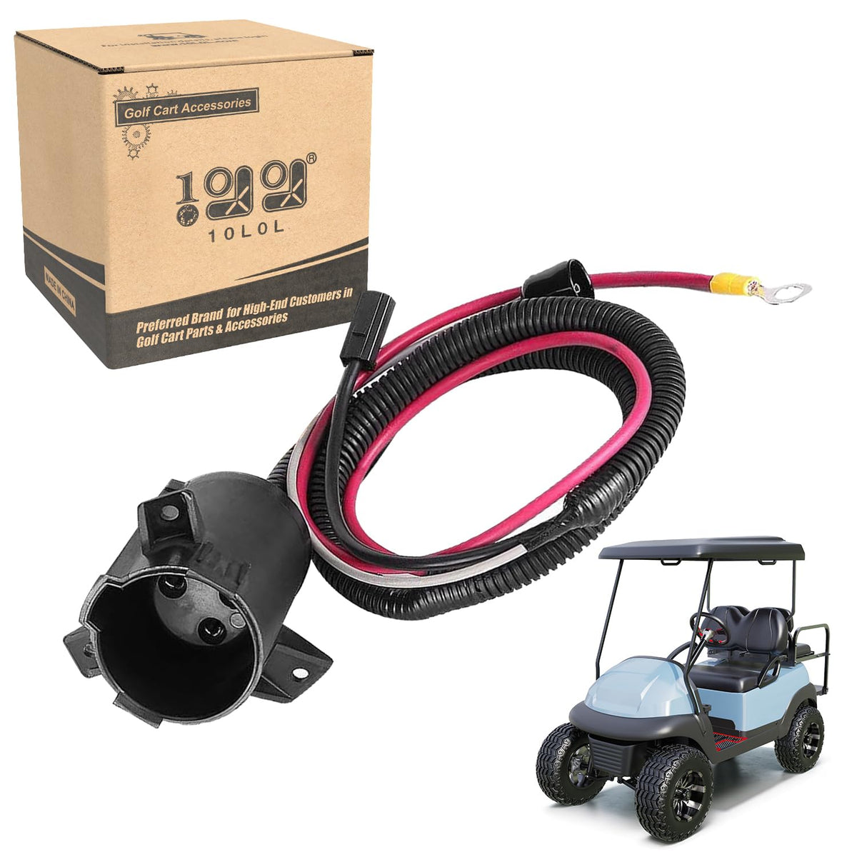10L0L Golf Cart Charger DC Receptacle assembly ready for easy Precedent replacement.