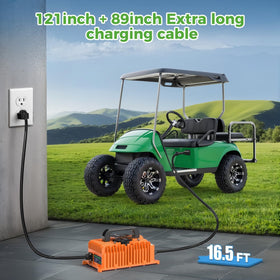 Extended 121in + 89in cords improving charging reach on the course