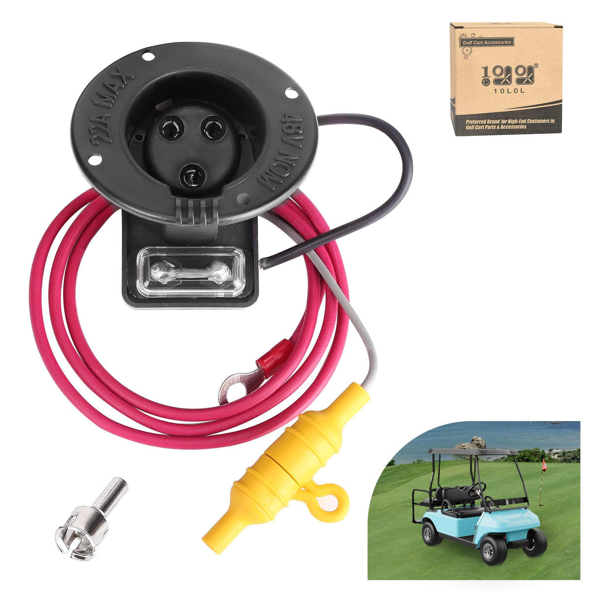 10L0L Golf Cart Charger Receptacle front view for reliable Club Car DS fit