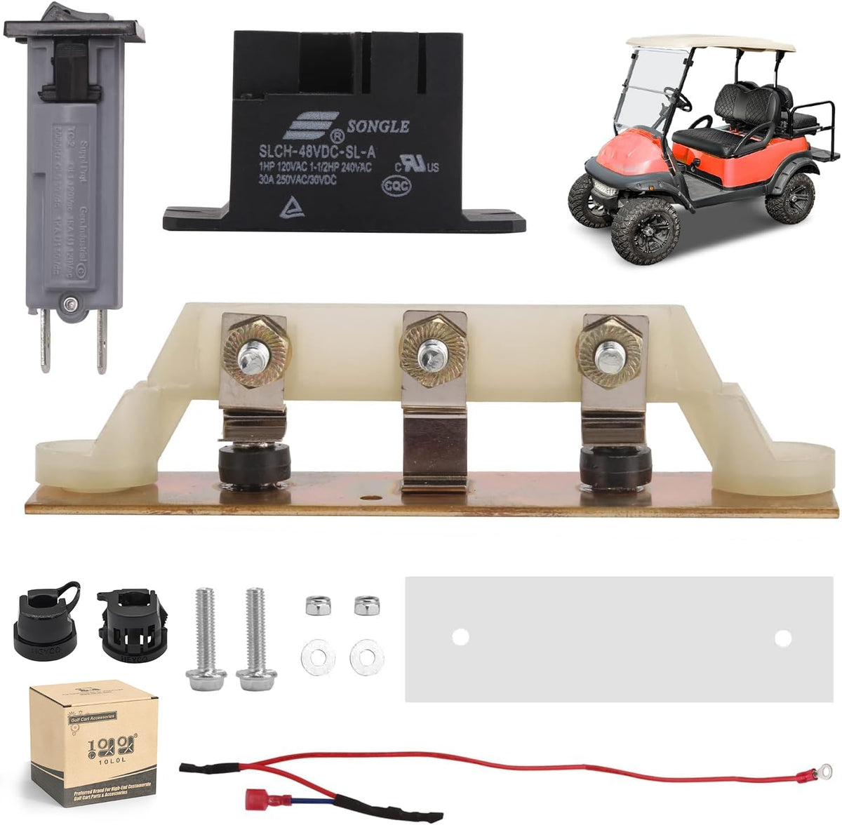10L0L golf cart charger repair kit relay closeup for Powerdrive reliability