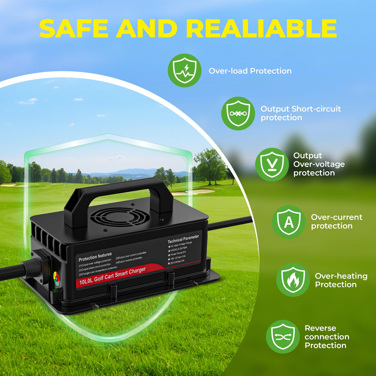 10L0L Golf Cart charger smart cooling system with temperature control