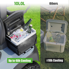 10L0L golf cart cooler with easy-carry handles ready for transport.