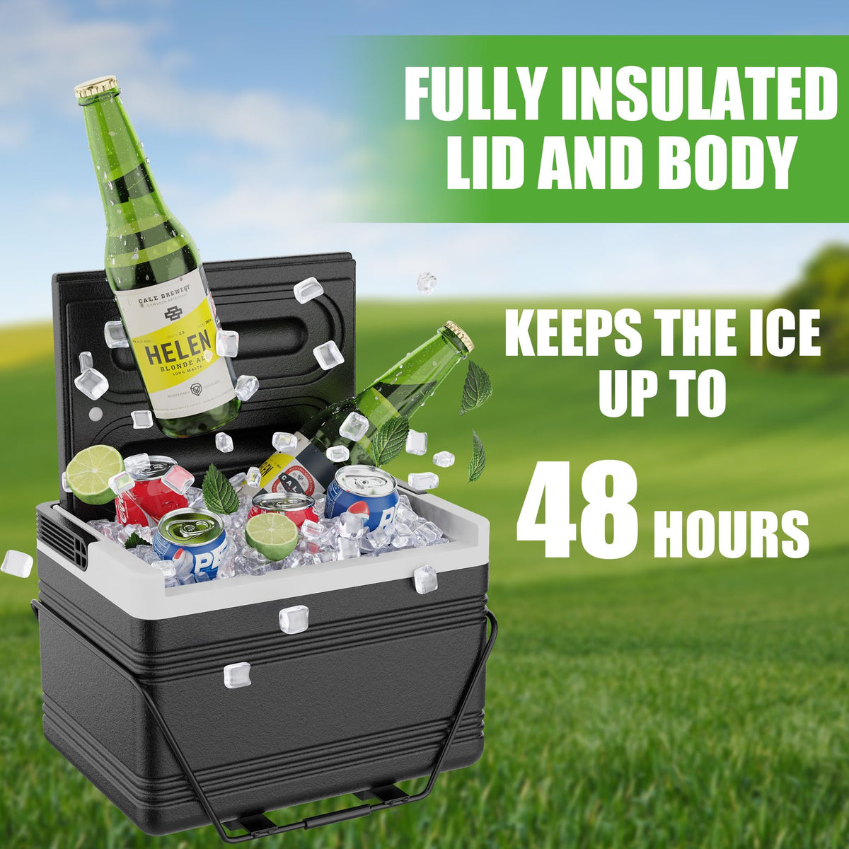10L0L golf cart cooler internal dimensions match 8L capacity for beverages and snacks.