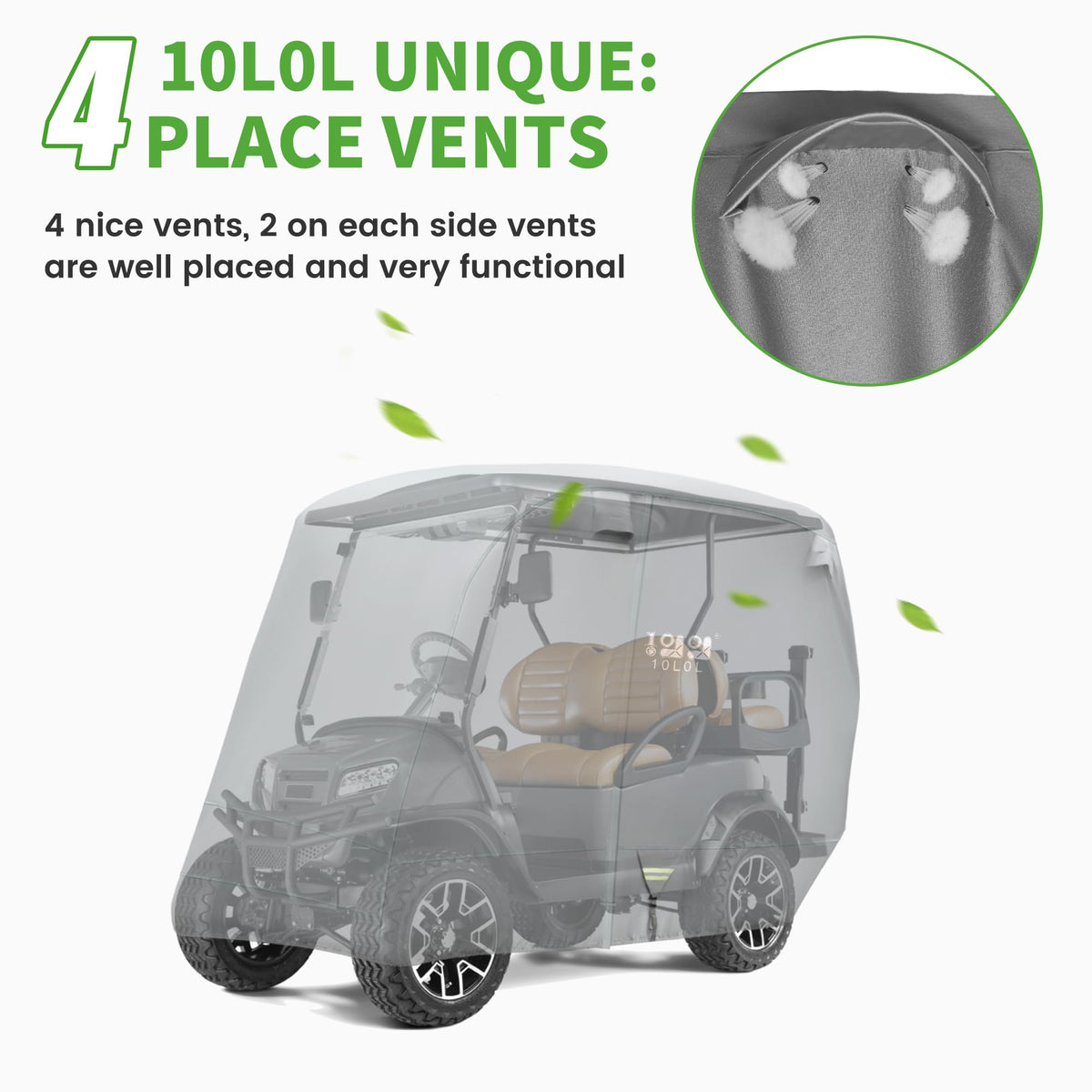 10L0L cover size 138L x 48W x 66H with storage bag.